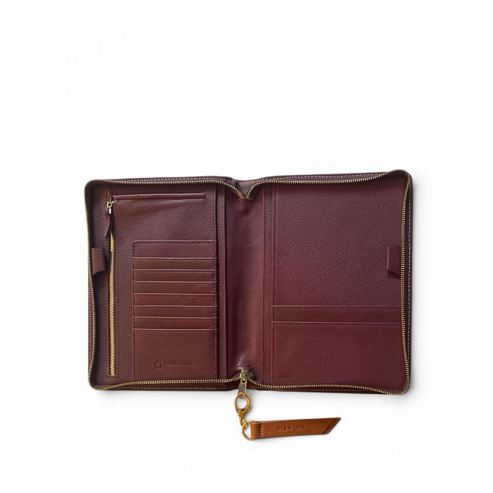 Franklin Quest Planner Binder Burgundy Brown Verona Leather Zip Around No Ring - Picture 2 of 8